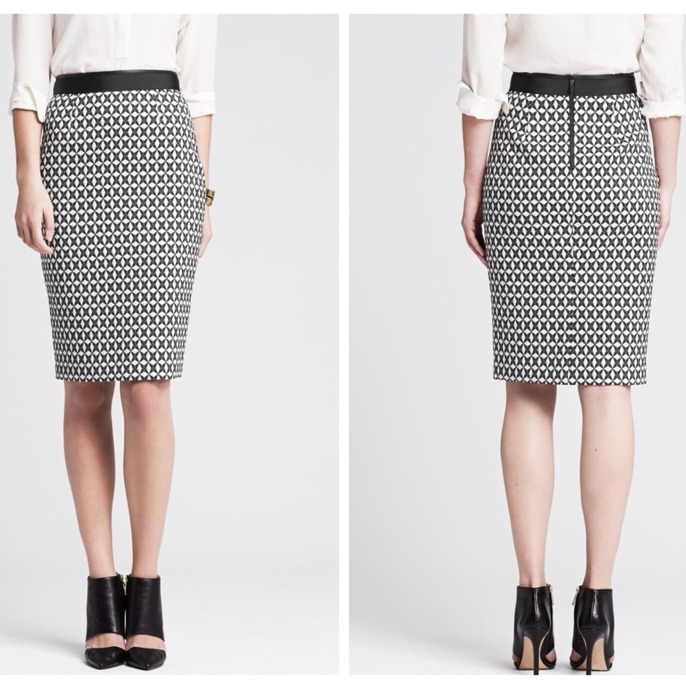 Banana Republic Woven Star Jacquard Black/White Pencil Skirt Sz 14